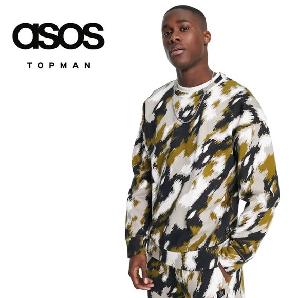 ASOS Other - NWT ASOS TOPMAN Sweater Sweatshirt Streetwear M Black Tan Green Multi Urban Camo